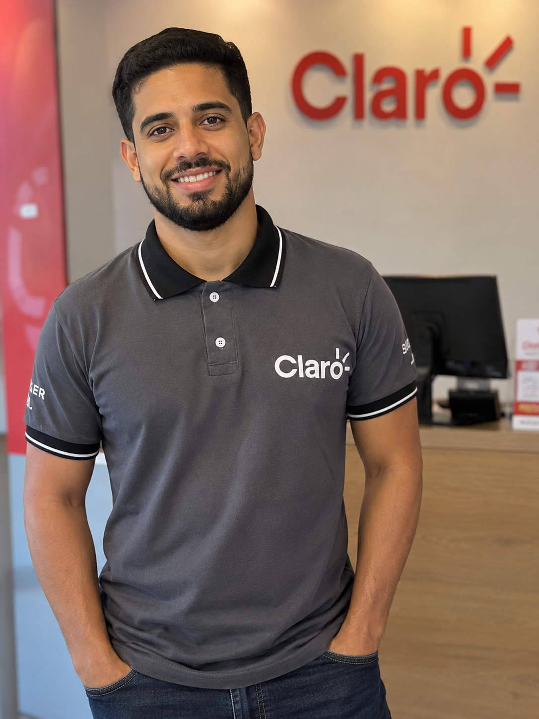 Camisa polo cinza da Claro
